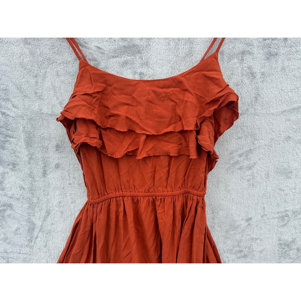 Women’s High-Low Ruffle Slip Dress - Rust - Picture 3 of 9